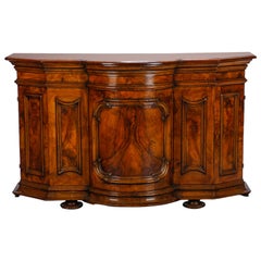 19th Century Burl Walnut Cabinet with Rounded Front and Original Keys