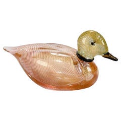 Midcentury Signed L.I.P. Murano Aventurine Glass Duck