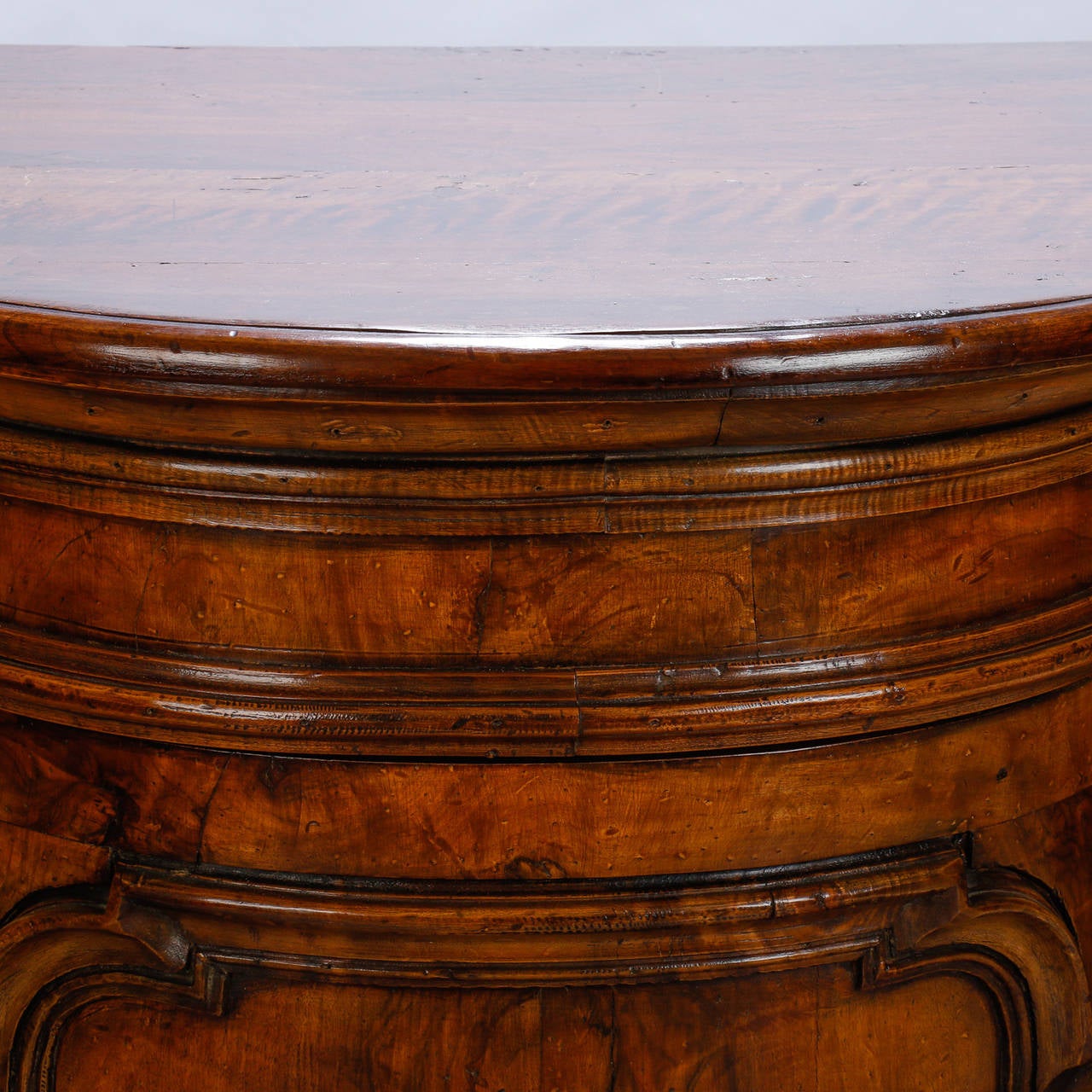 European 19th Century Burl Walnut Cabinet with Rounded Front and Original Keys