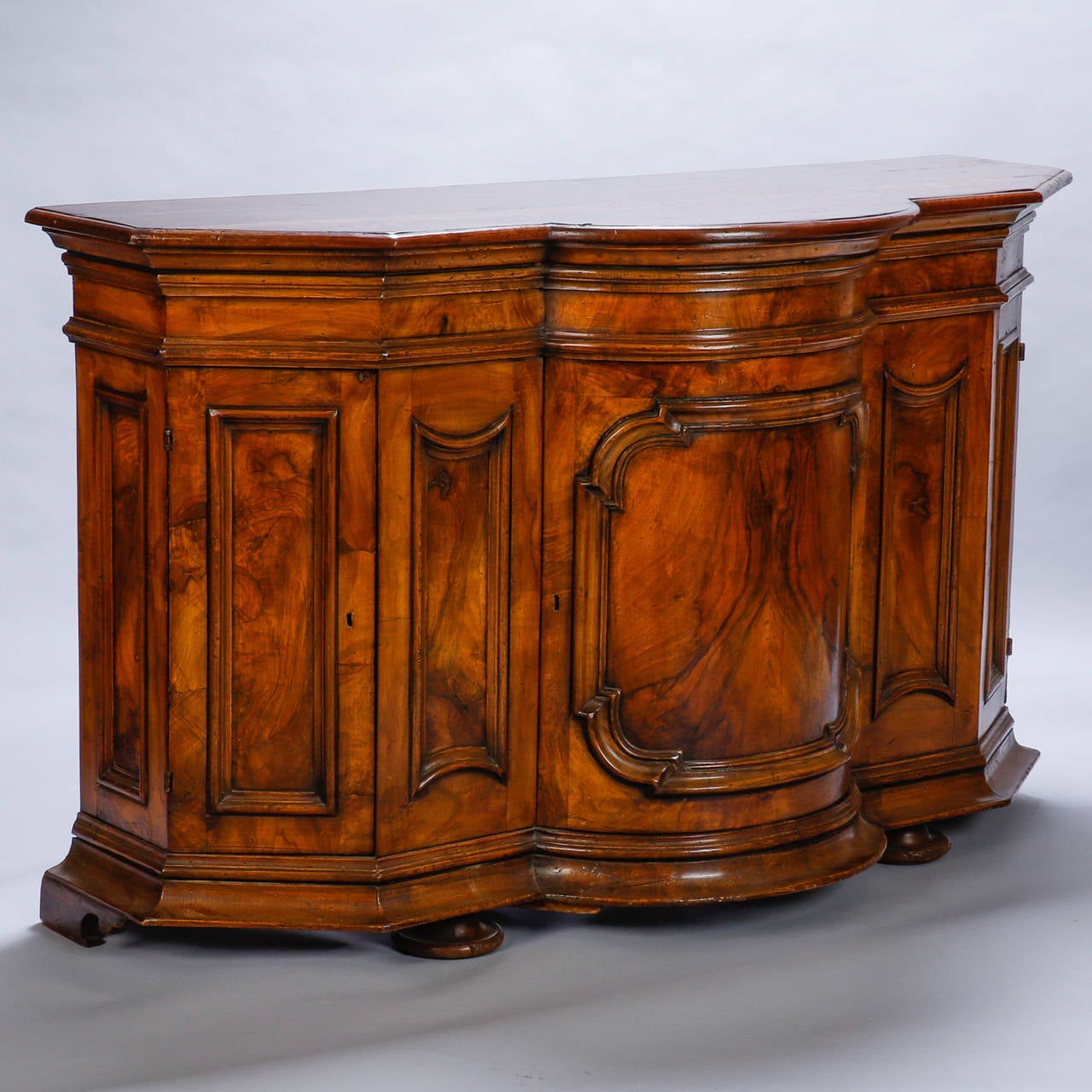 19th Century Burl Walnut Cabinet with Rounded Front and Original Keys In Good Condition In Troy, MI