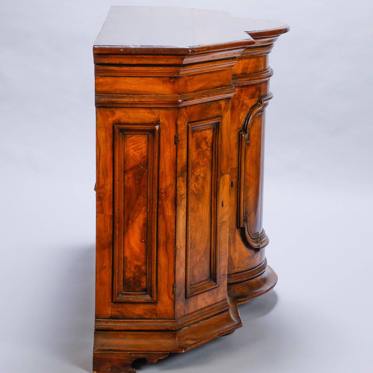 19th Century Burl Walnut Cabinet with Rounded Front and Original Keys 5