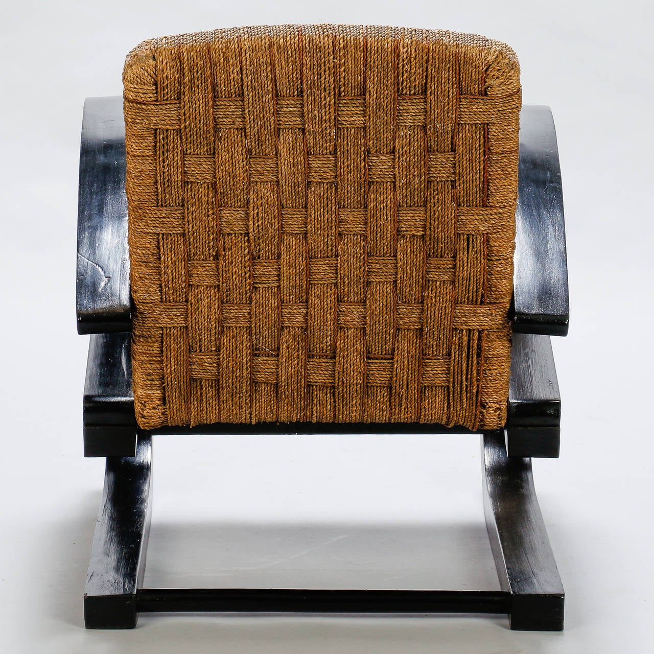 Bentwood Italian Bent Wood and Woven Rush Armchair in the Manner of Audoux Minet