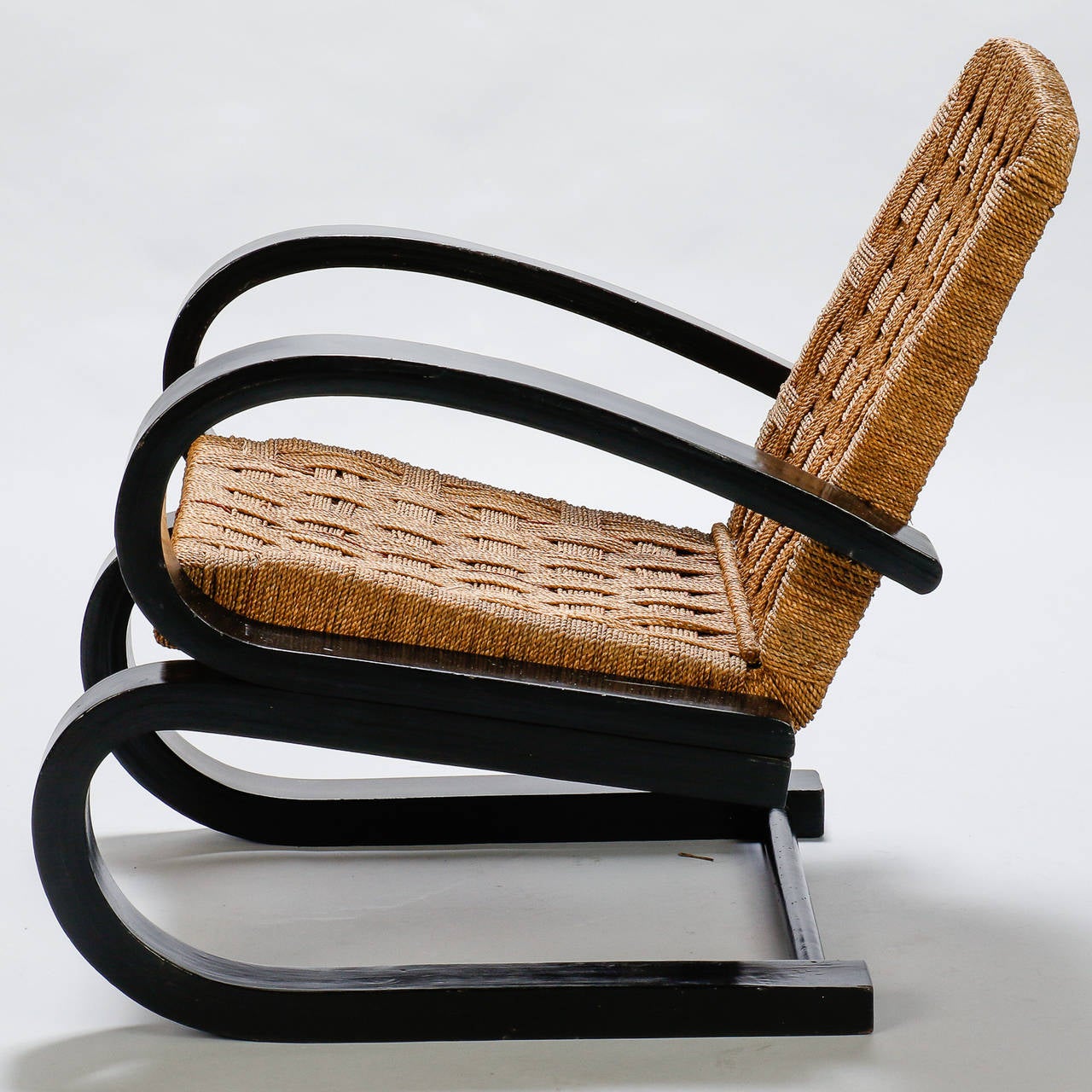 Italian Bent Wood and Woven Rush Armchair in the Manner of Audoux Minet In Good Condition In Troy, MI