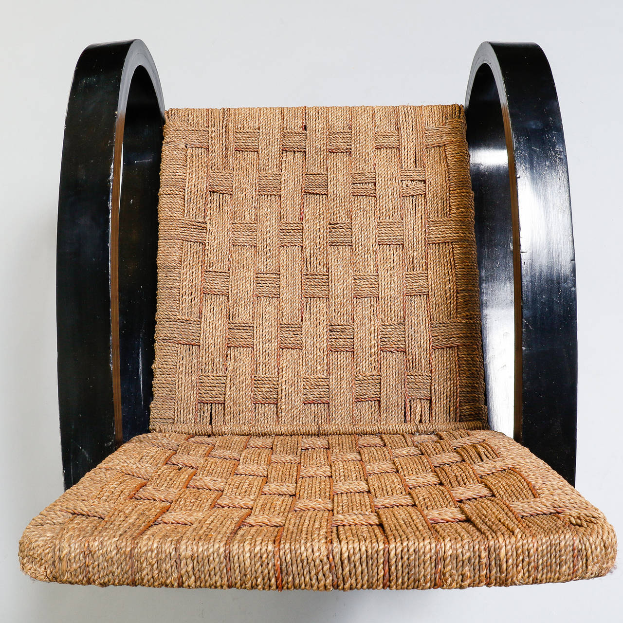 Italian Bent Wood and Woven Rush Armchair in the Manner of Audoux Minet 1