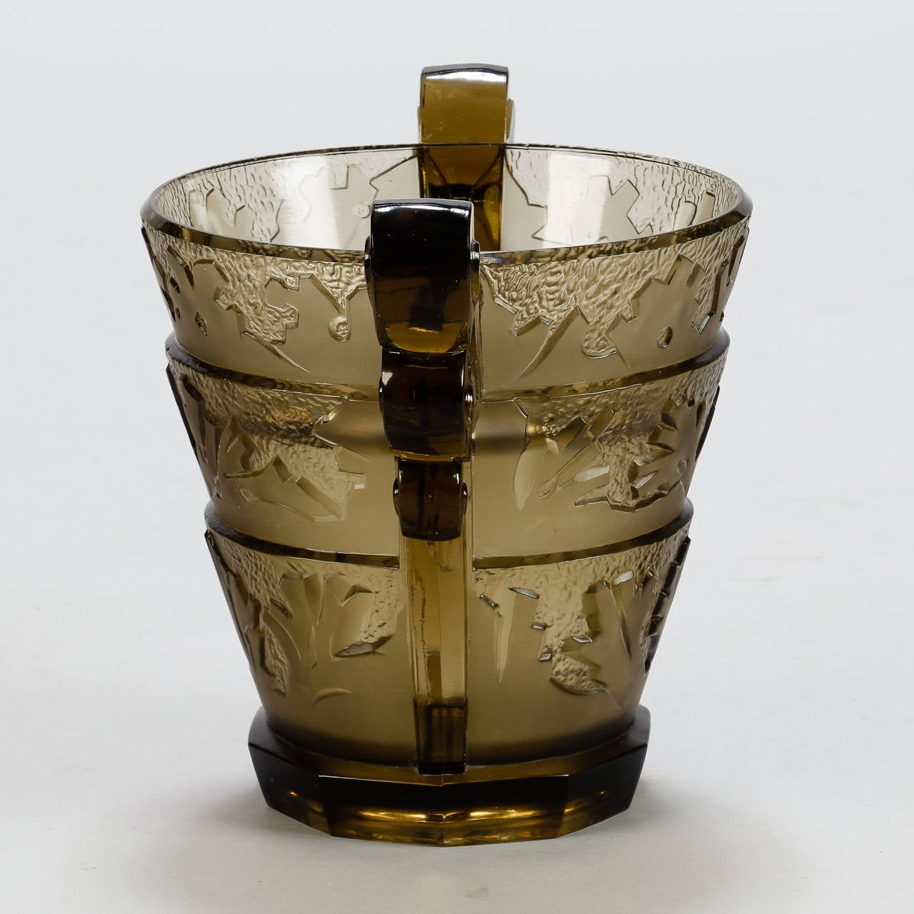 Deco Era Taupe Glass Vase and Original Flower Frog Attributed to Schneider