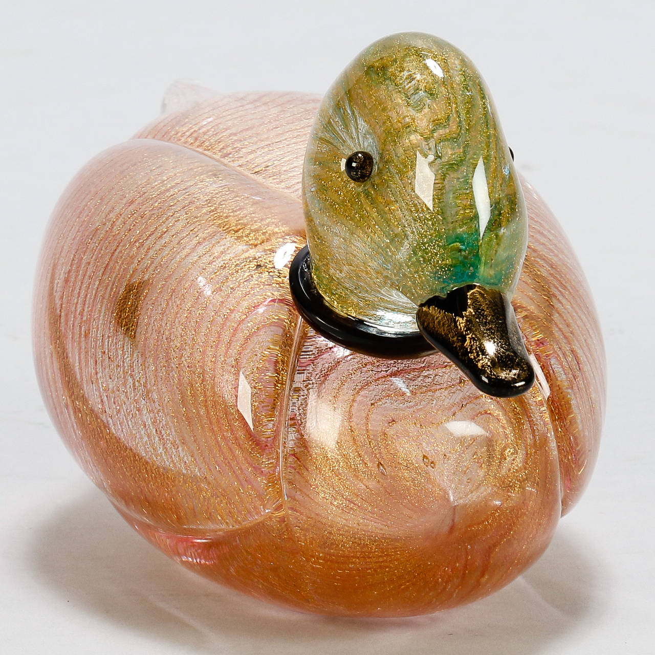 Italian Midcentury Signed L.I.P. Murano Aventurine Glass Duck