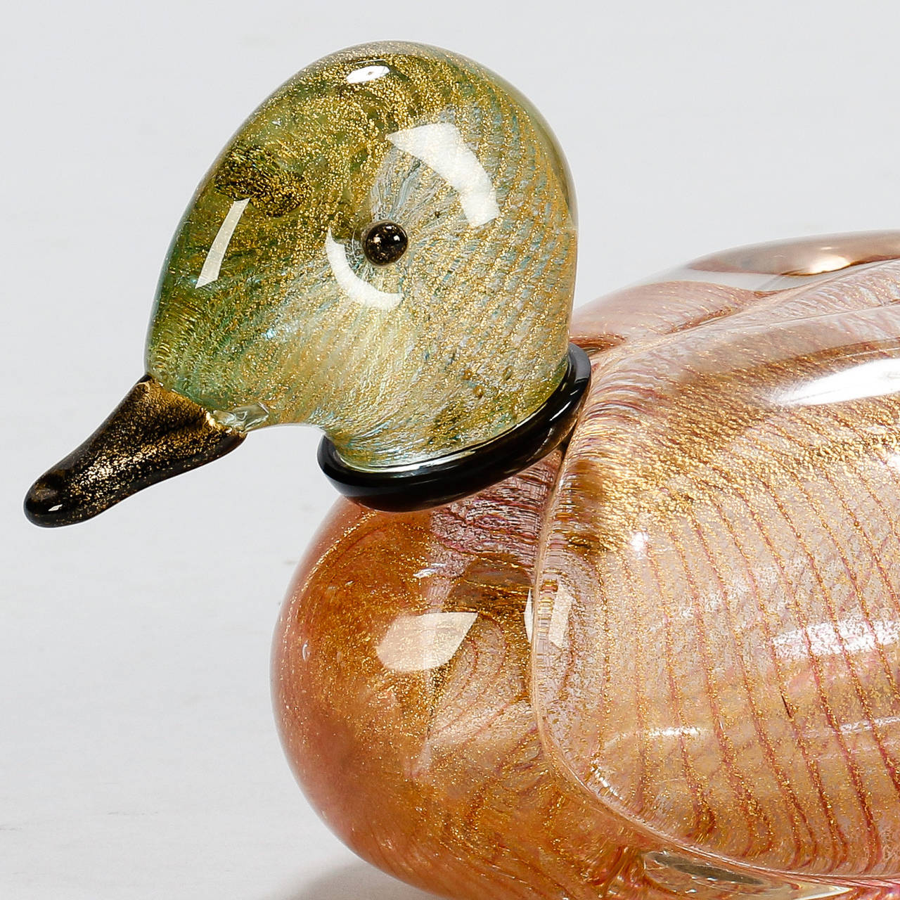 Blown Glass Midcentury Signed L.I.P. Murano Aventurine Glass Duck