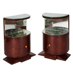 Pair Art Deco Mirrored Side Cabinet Tables