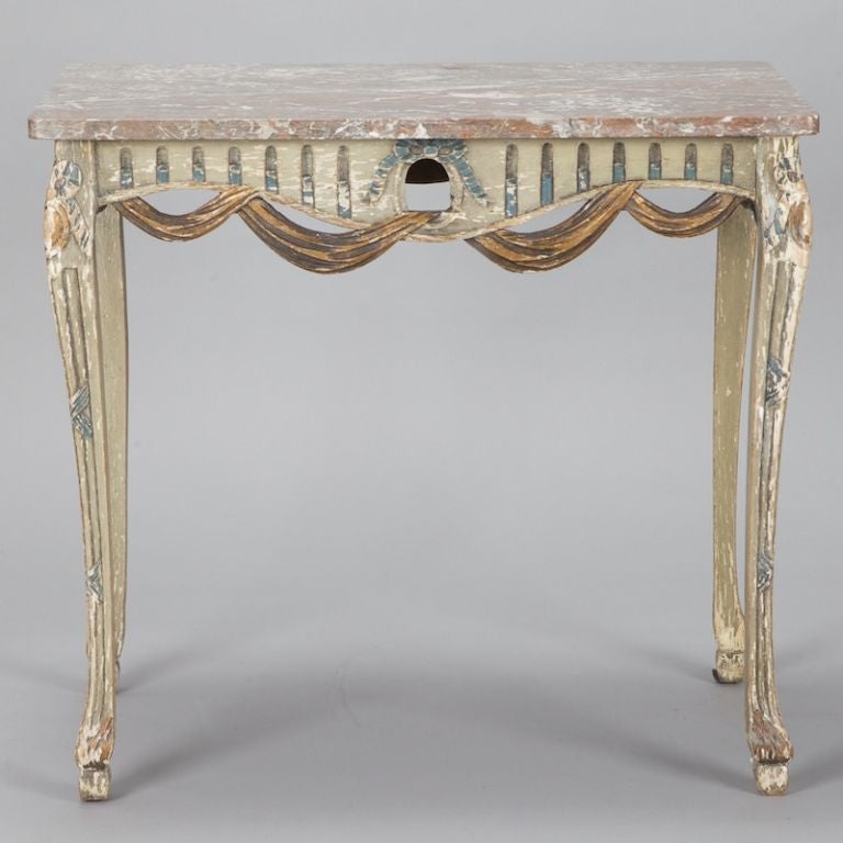 French Marble Top Louis XVII Style Painted Side Table