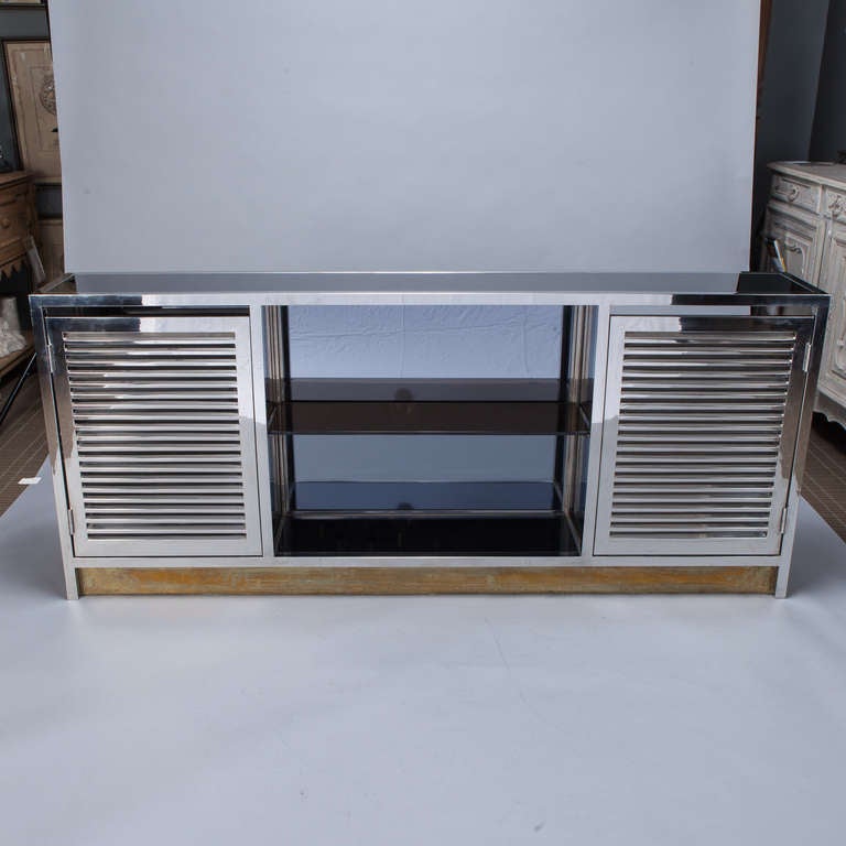 Mid Century Narrow Chrome and Glass at 1stDibs