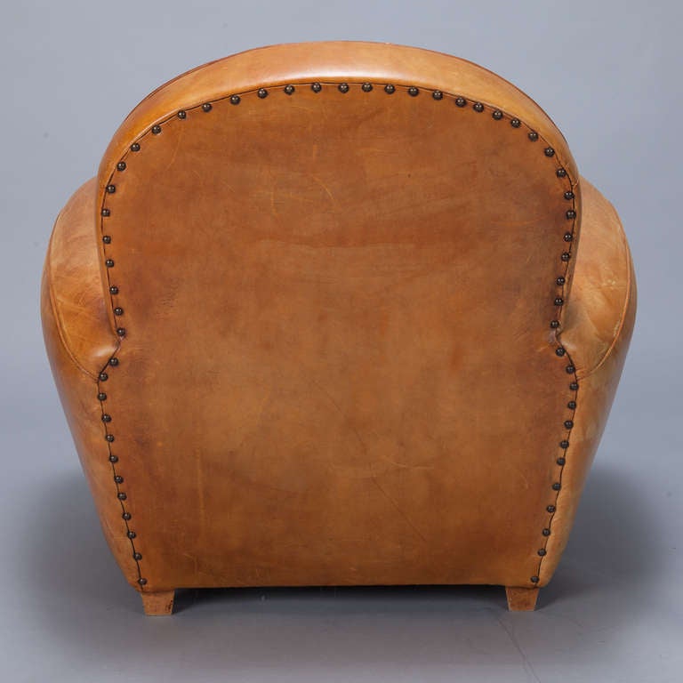 Pair of Art Deco Caramel Colored Leather Club Chairs at