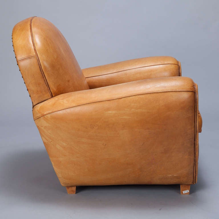 Mid-20th Century Pair of Art Deco Caramel Colored Leather Club Chairs