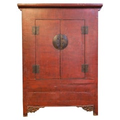 Tall Chinese Red Lacquer Two-Door Cabinet