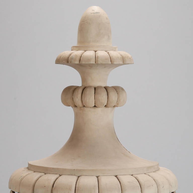 Carved Tall Architectural Bleached Wood Flat Back Urn