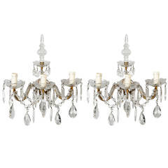 Pair of Maria Theresa Three-Light Sconces with Crystal Finial