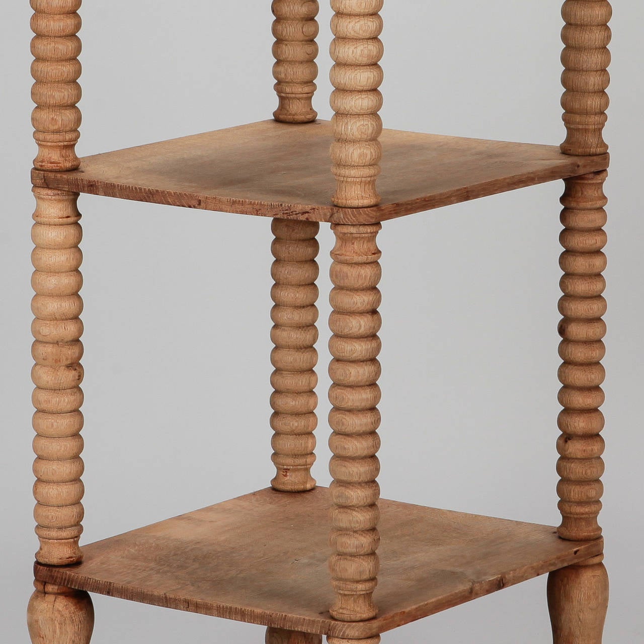 Small Narrow Bleached Oak Two-Tier Etagere with Drawer In Good Condition In Troy, MI