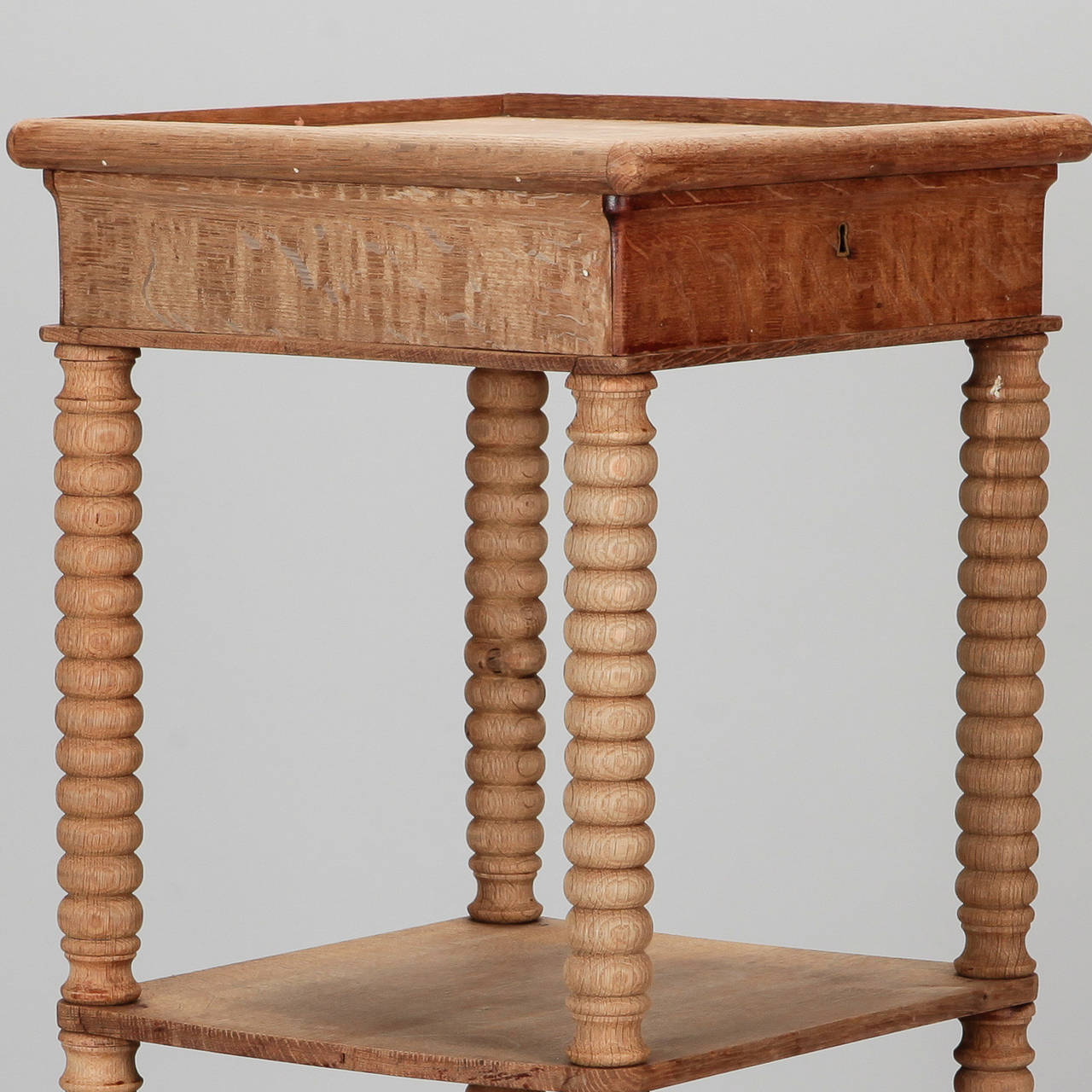 Small Narrow Bleached Oak Two-Tier Etagere with Drawer 1
