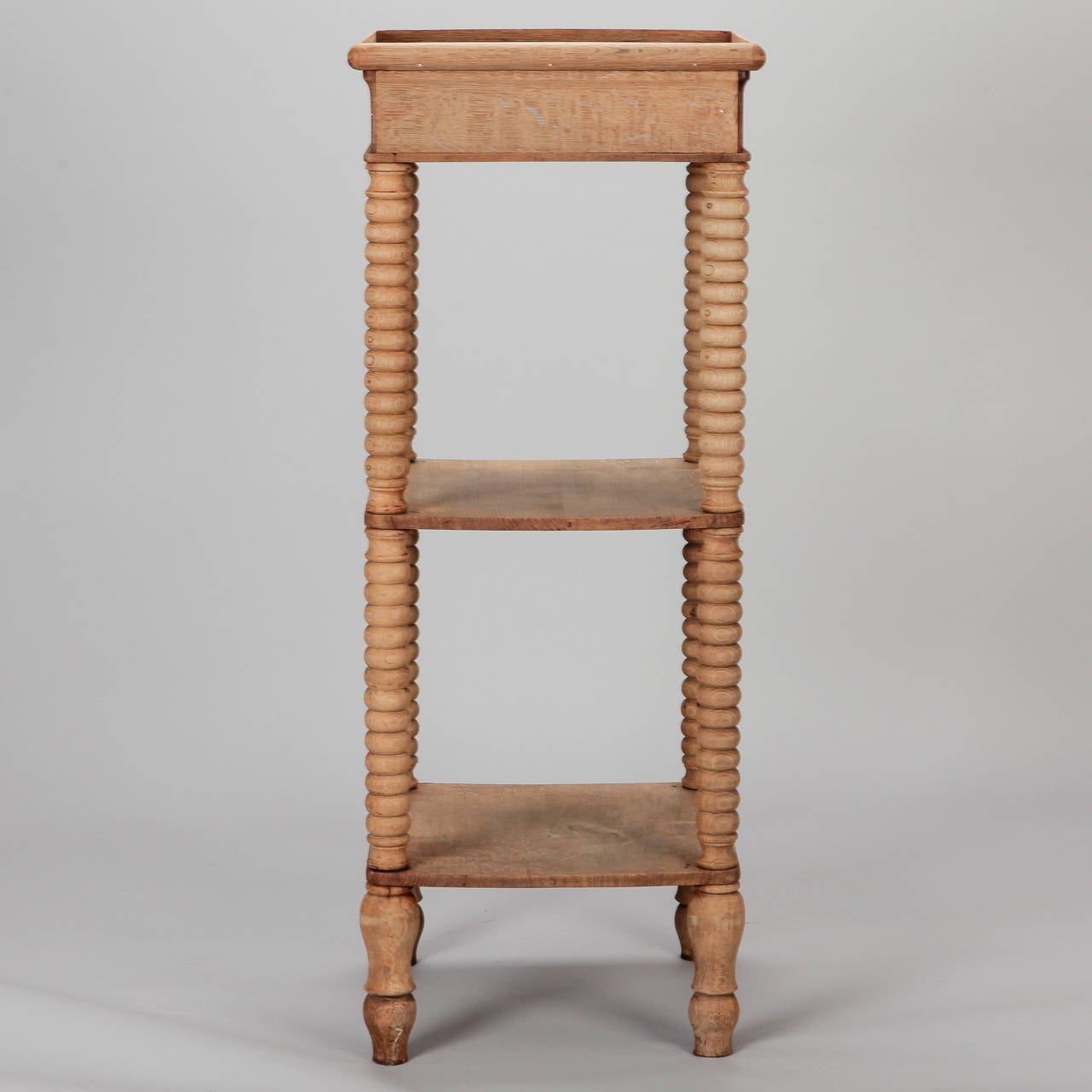 French Small Narrow Bleached Oak Two-Tier Etagere with Drawer