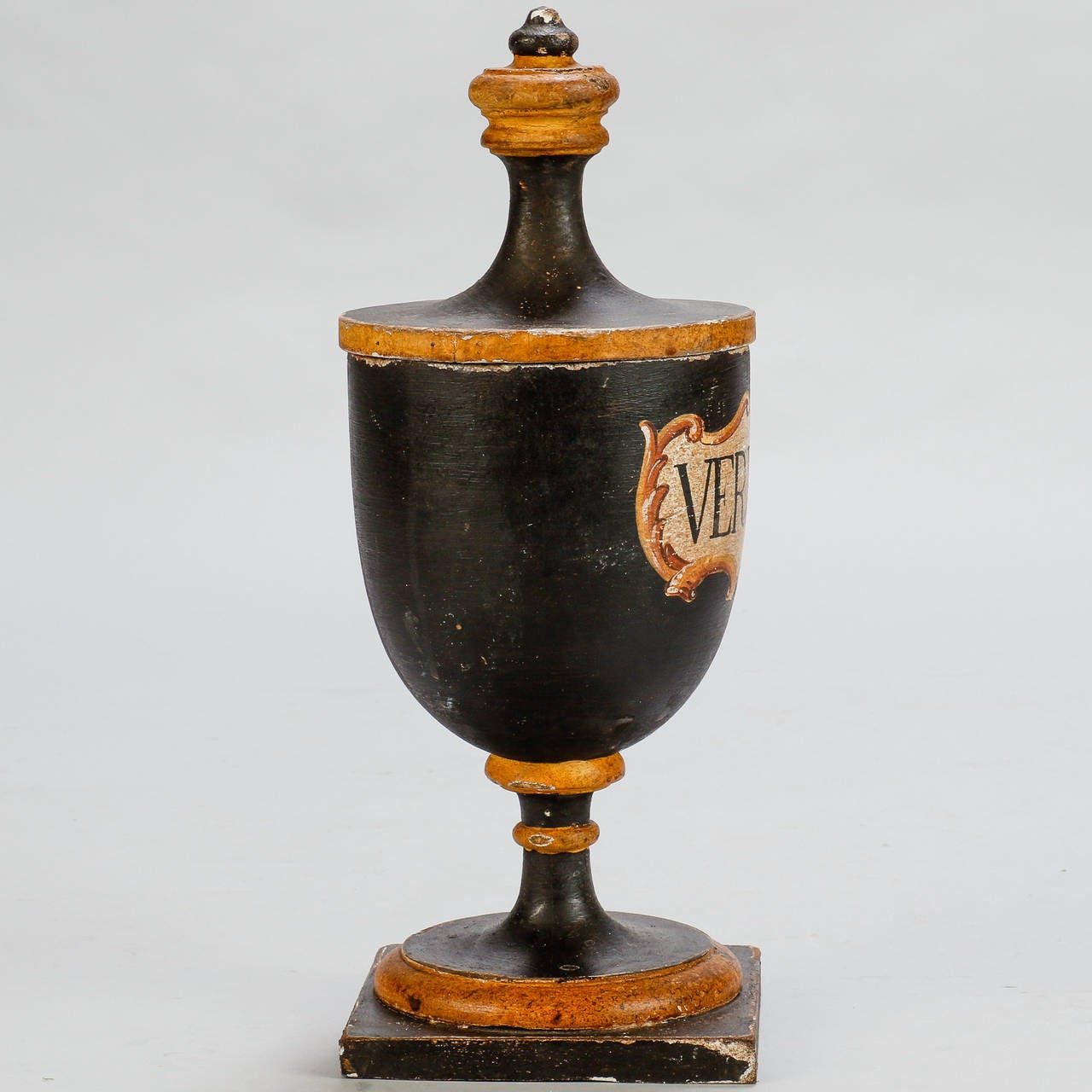 European 19th Century Wood Herb Jar with Original Paint For Sale