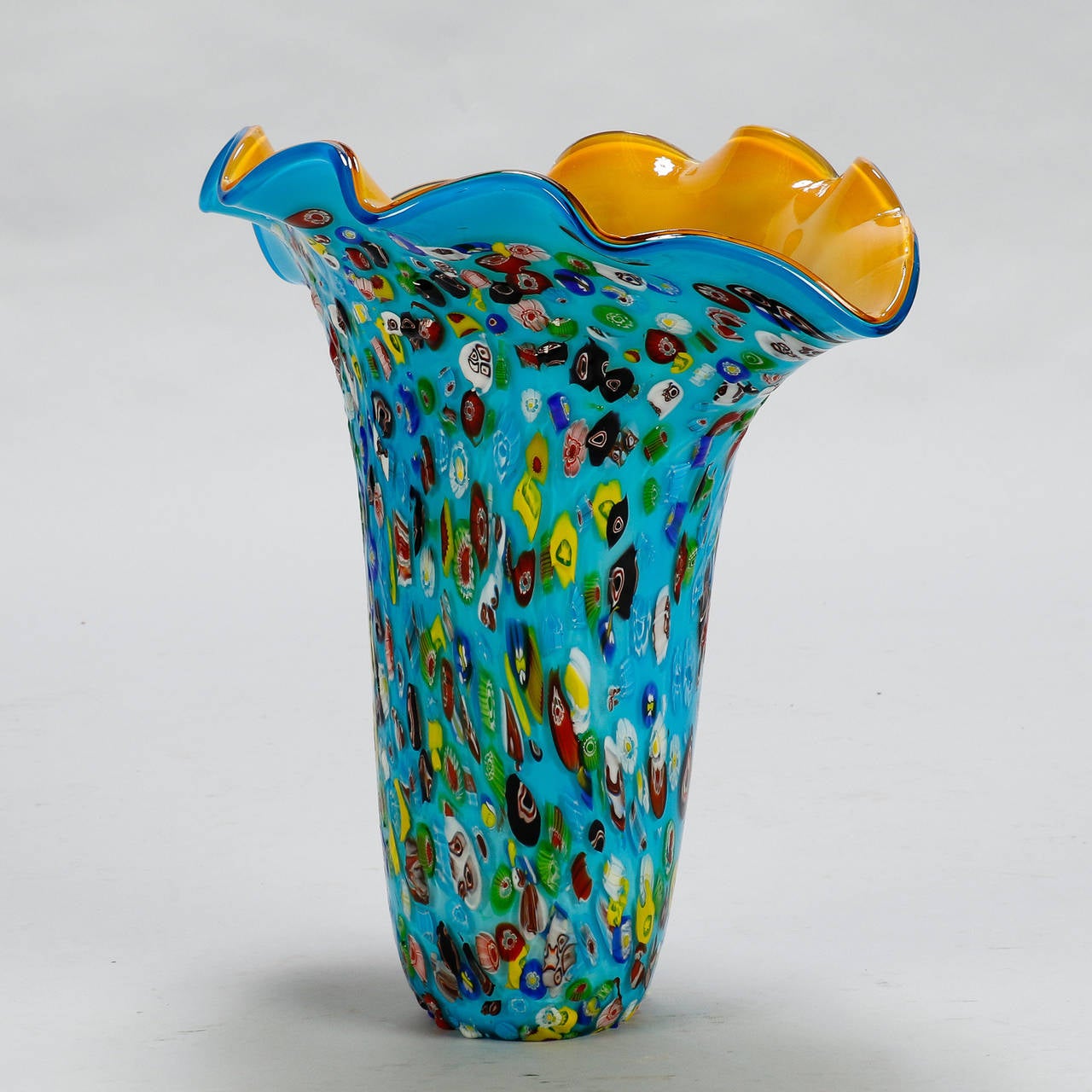 Tall Blue Murano Glass Millefiori Vase at 1stDibs | murano millefiori