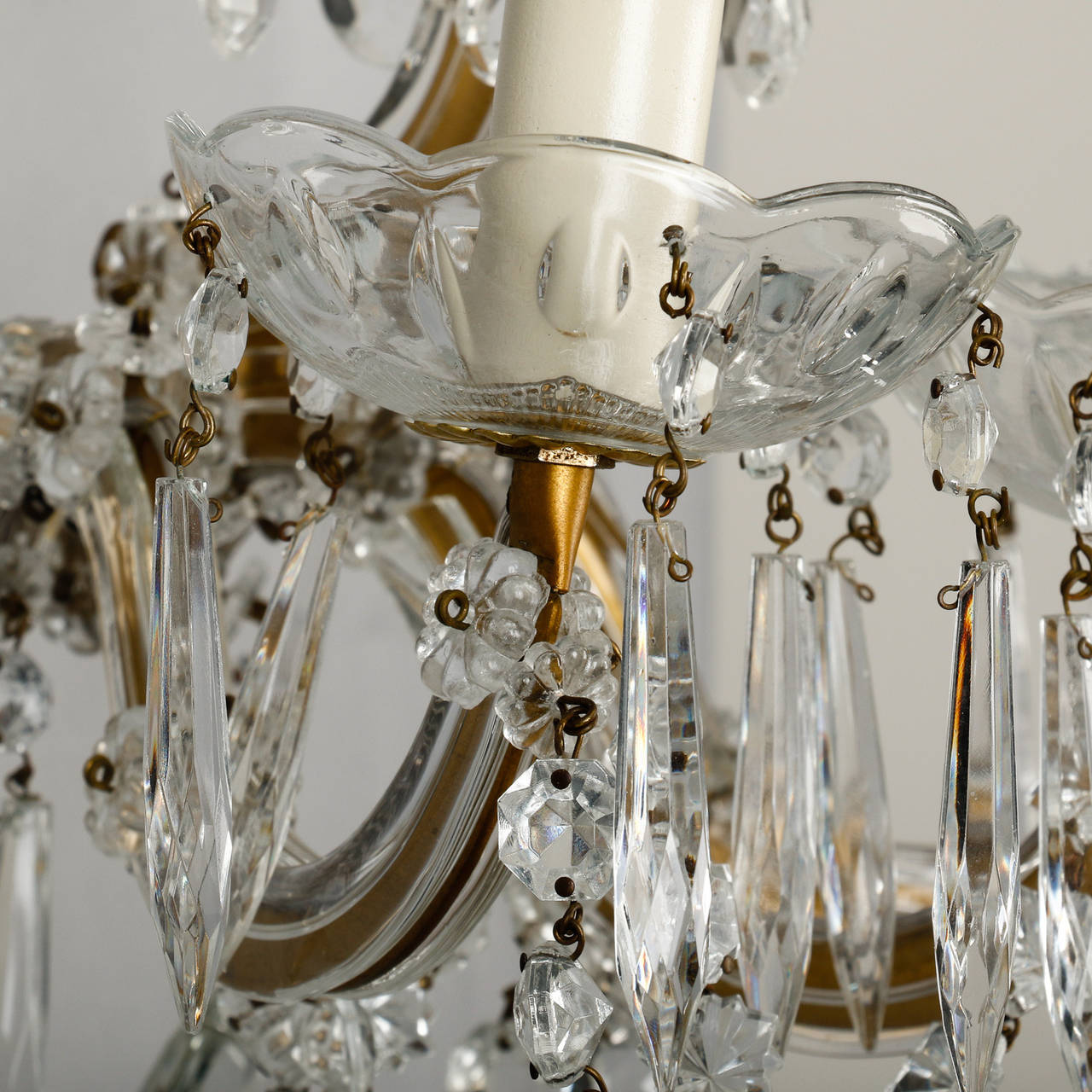 Pair of Maria Theresa Three-Light Sconces with Crystal Finial In Good Condition In Troy, MI
