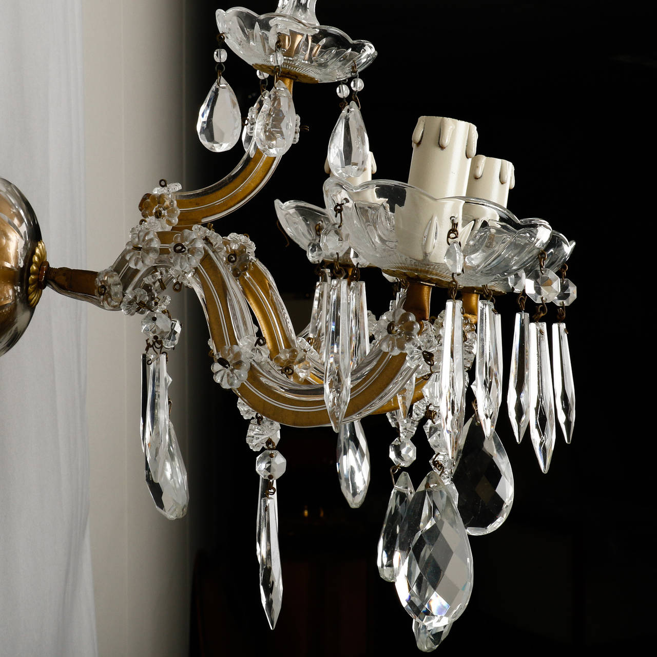 Pair of Maria Theresa Three-Light Sconces with Crystal Finial 2