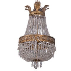 French Empire Crystal Beaded and Bronze Swag Chandelier