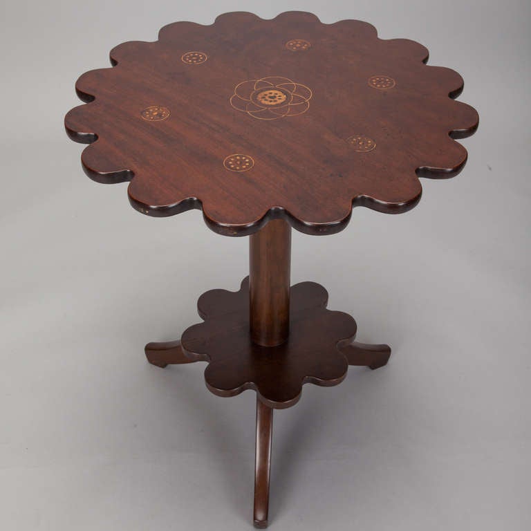 French Scalloped Edge Two Tier Walnut Table