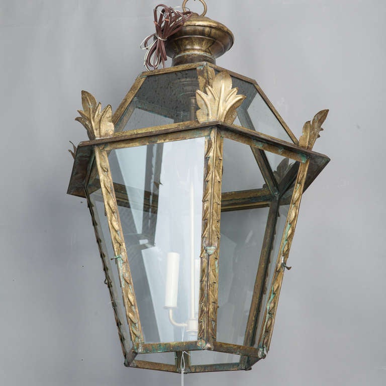 Pair Italian Dark Brass and Glass Lanterns 4