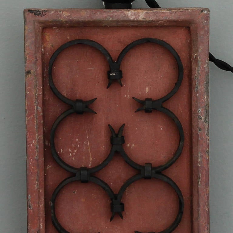 Mid-20th Century Pair of Painted Wood Sconces with Triple Iron Quatrefoil