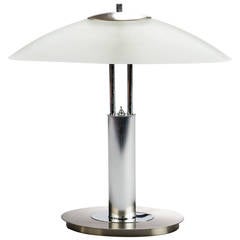 Mid Century Brushed Chrome Lamp with Ovoid Shape Glass Shade
