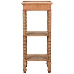 Small Narrow Bleached Oak Two-Tier Etagere with Drawer