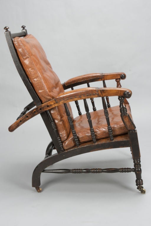 Leather Upholstered Armchair with Turned Joints 3