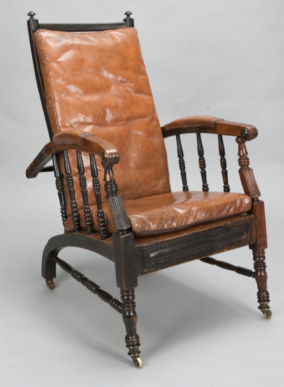 Leather Upholstered Armchair with Turned Joints 4