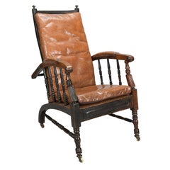 Leather Upholstered Armchair with Turned Joints