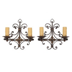 Pair of Iron Sconces with Fancy Back Plate
