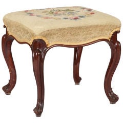 Antique English Stool with Needlepoint Seat