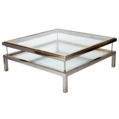Large Italian Glass Brass and Chrome Cocktail Table