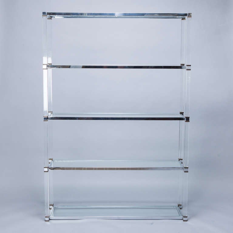 Mid-Century Modern Signed Romeo Rega Etagere of Lucite, Glass and Brass