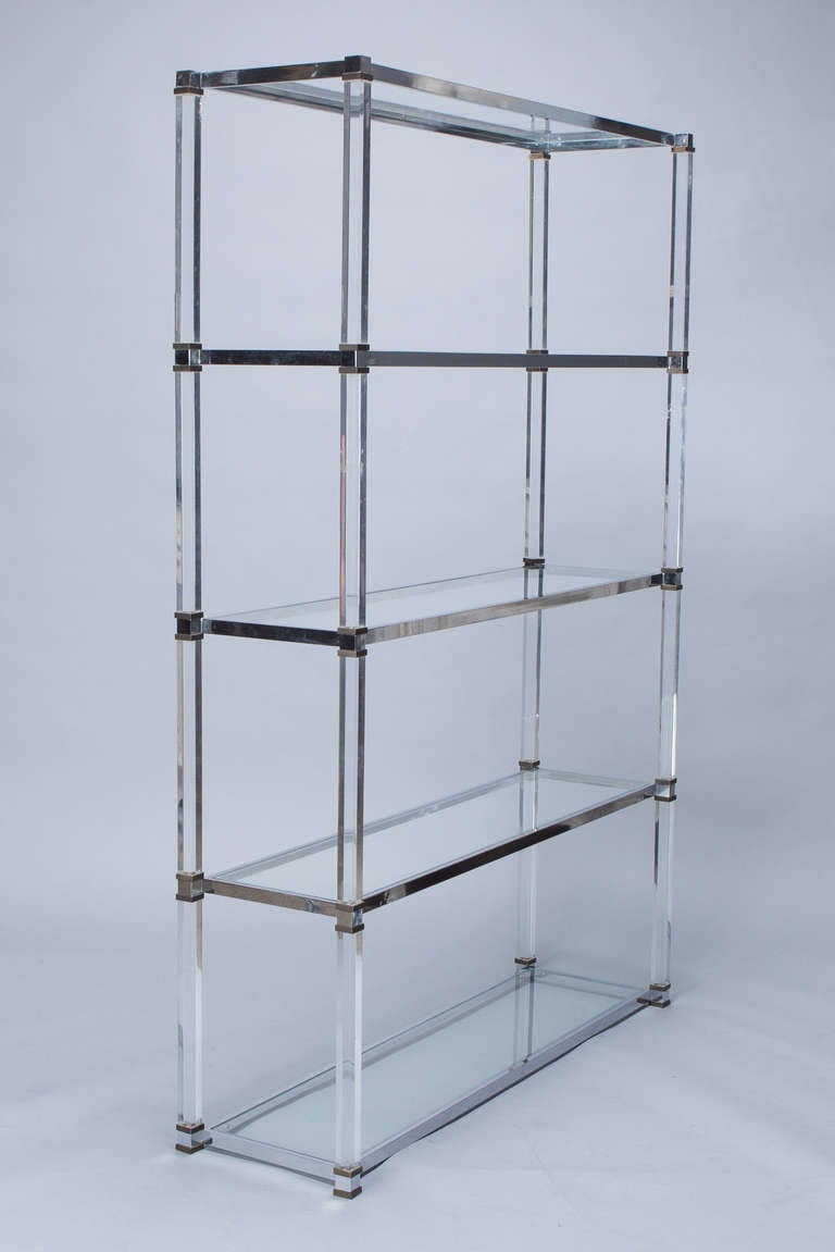 Signed Romeo Rega Etagere of Lucite, Glass and Brass