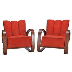 Pair Czech Cantilever Halabala Style Lounge Chairs