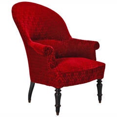 19th Century Red Velvet Damask Louis Philippe Chair