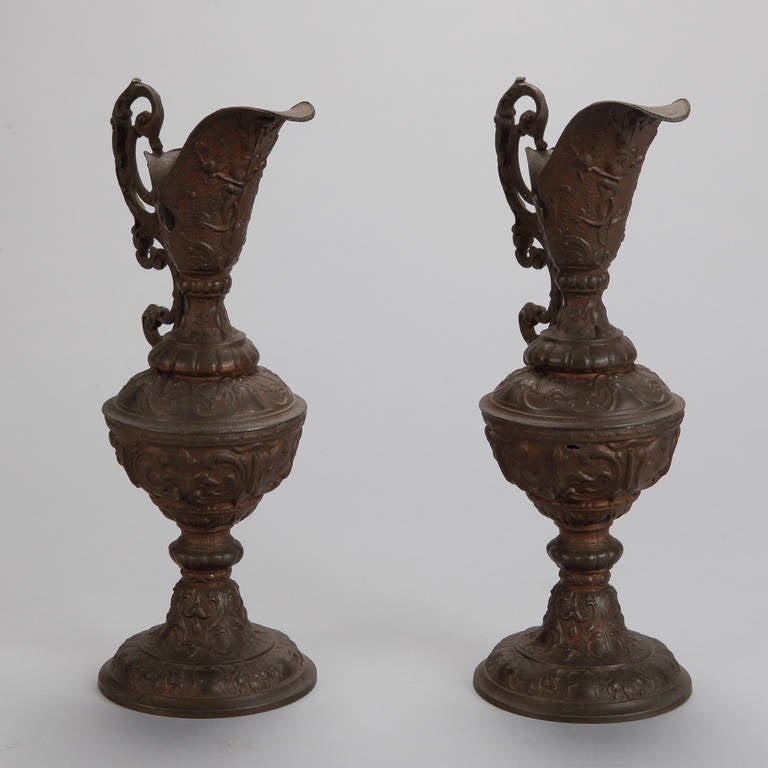 Unknown Pair of Tall Bronze Decorative Ewers