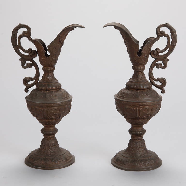 Pair of Tall Bronze Decorative Ewers In Good Condition In Troy, MI