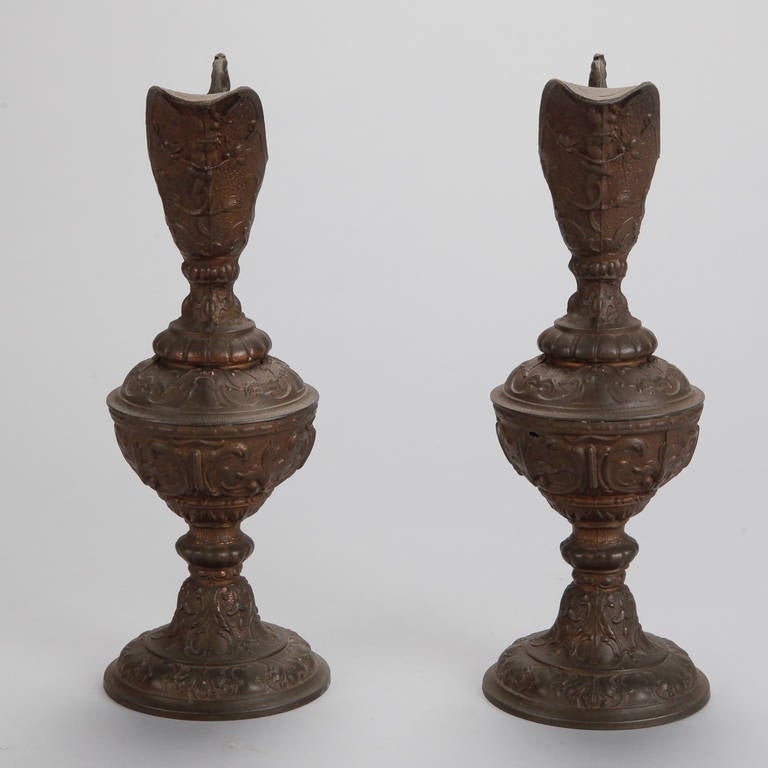Pair of Tall Bronze Decorative Ewers 2
