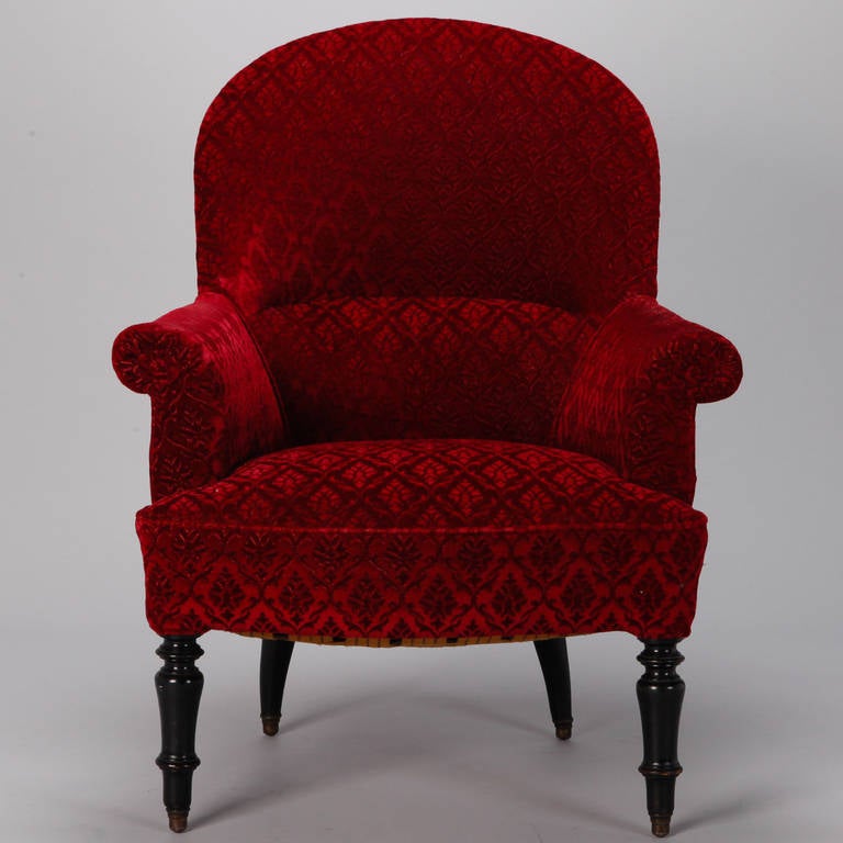 19th Century Red Velvet Damask Louis Philippe Chair