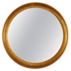 Midcentury Back Lit Floating Mirror in Round Gilded Frame