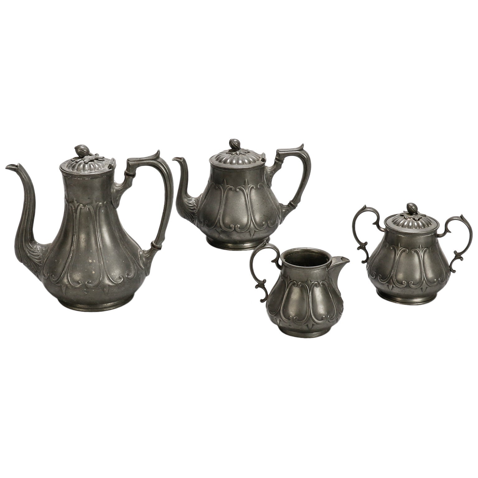 English Pewter Four-Piece Coffee Tea Service