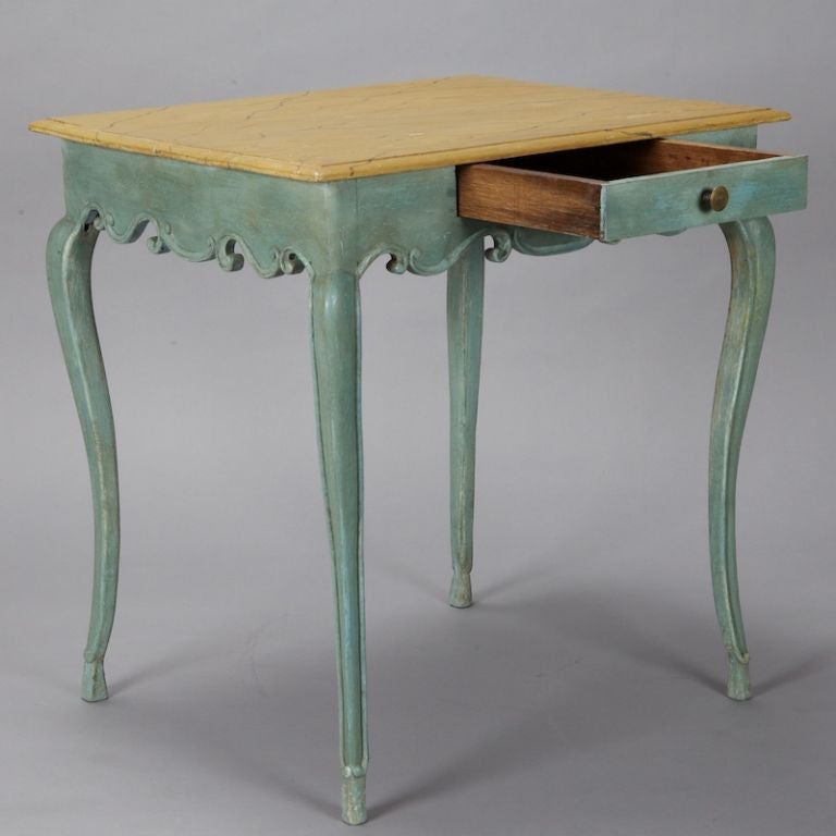 Teal Blue French Side Table with Fluted Edge