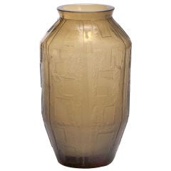Signed Acid Etched Daum Taupe Vase